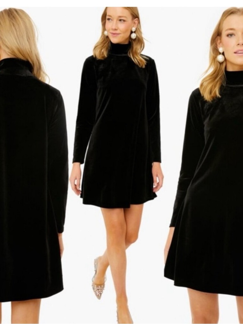 Pomander Place Black Velvet Turtleneck Dress